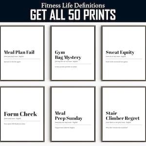 Funny Gym Wall Art Prints: Fitness Life Definitions (Digital Download)