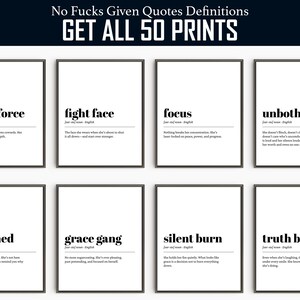 No Fuks Given Quotes Pack, 60 Printable Definition Wall Art Prints, Bold Unapologetic Decor, Savage Humor Posters, Instant Download