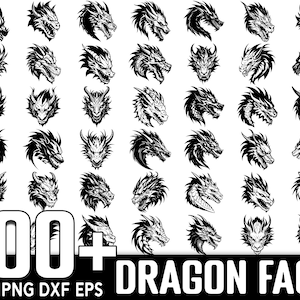 100+ Dragon Head SVG-bundel, Instant Digitale Download, PNG, SVG Cut-bestanden