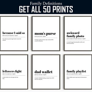 Family Definitions | 60 Funny Prints | Home Wall Art | Printable Family Quotes | Definition Poster Set