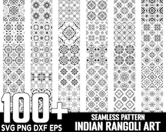 Indian Rangoli Art Seamless Pattern SVG Bundle (Digital Download)