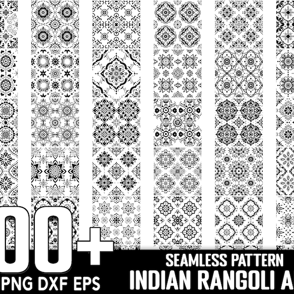 100+ Indian Rangoli Art Seamless Pattern SVG Bundle, Instant Digital Download, PNG, SVG Cut Files