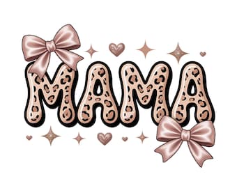 Leopard Print Mom Name PNG Bundle: Rose Gold Bows, Sublimation Clipart (Instant Download)