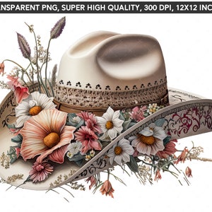 Floral Cowgirl Hat High Quality Cowgirl Hat Png Bundle Set - Etsy