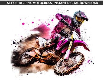 Pink Motocross, High Quality Dirt Bike Png Bundle, Set of 10, Instant Digital Download