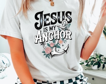 Jesus Is My Anchor PNG: Floral Nautical Christian Design (Instant Download)