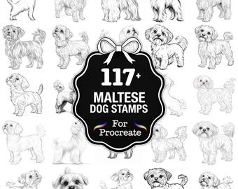 Ponad 109 stempli z psami maltańskimi do Procreate, pędzle maltańskie do Procreate, natychmiastowe pobranie cyfrowe
