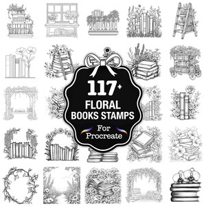 109+ Floral Books Procreate Stamps, Books PNG Bundle, Instant Download