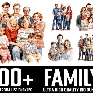 Mais de 100 clipart de família, pacote png de família, download digital instantâneo
