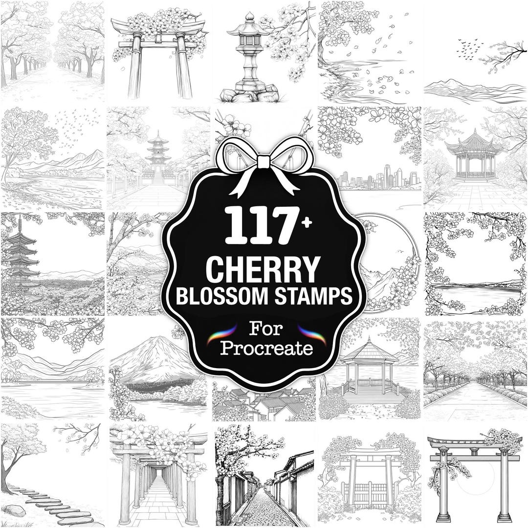 117+ Cherry Blossom Procreate Stamps, Floral Brushes for Procreate ...