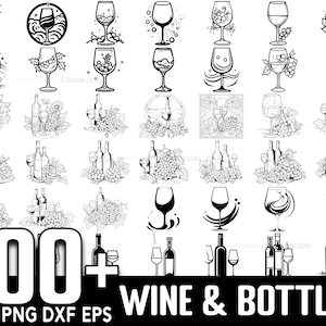 100+ wijn- en fles-SVG-bundel, direct digitaal downloaden, PNG, SVG-bestanden knippen