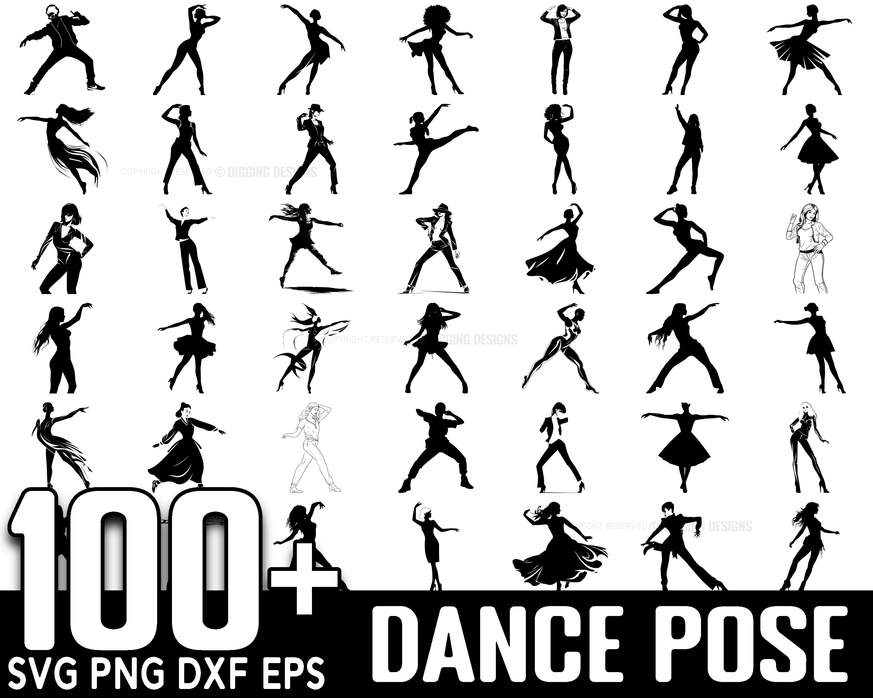 100+ Dance Pose SVG Bundle, Instant Digital Download, PNG, SVG Cut Files