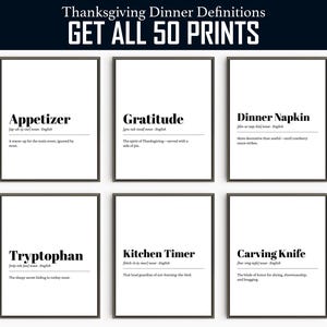 Definities Thanksgiving-diner | 50 grappige prenten | Vakantiemuurkunst | Afdrukbare keuken en familiehumor | Posters Dag van Turkije