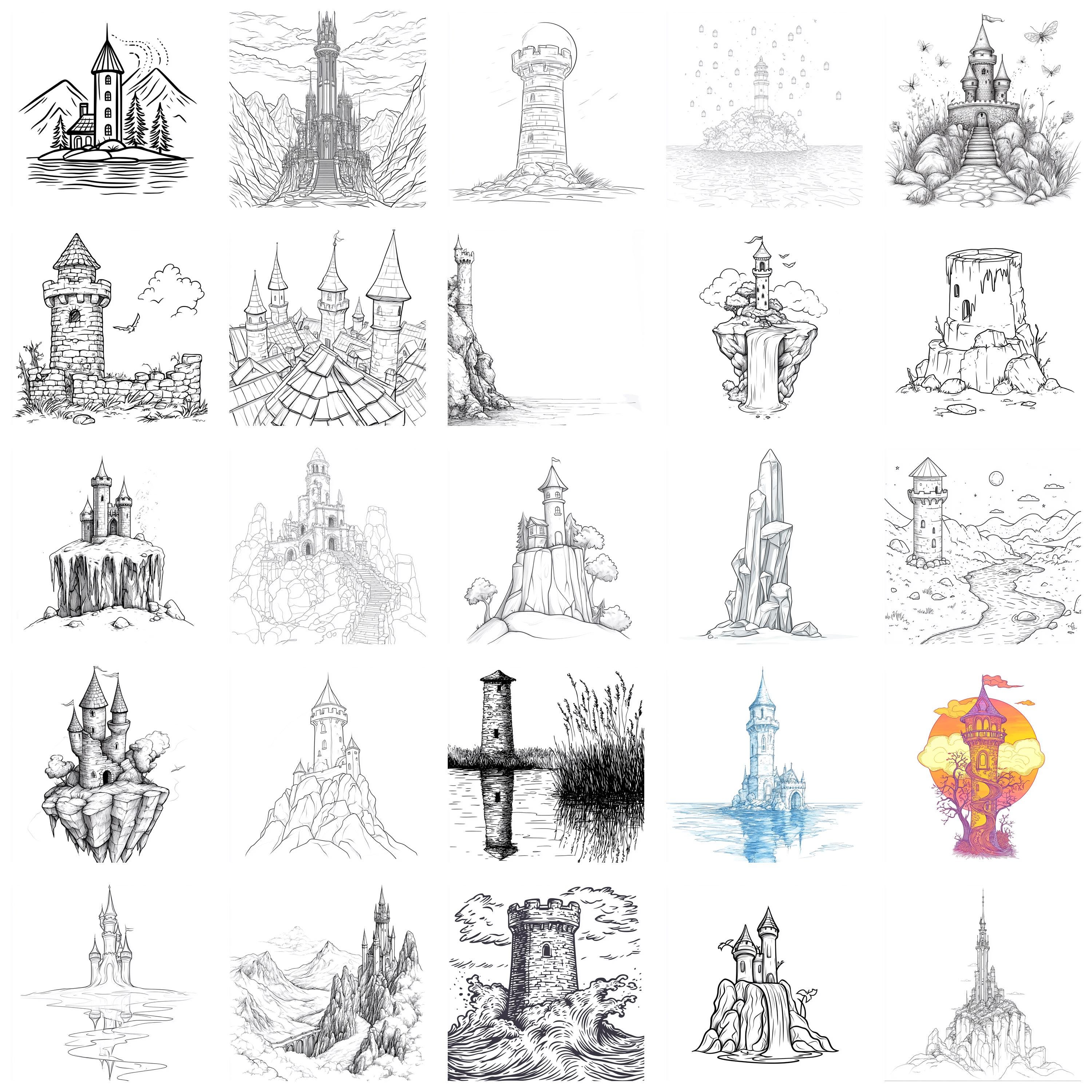 109+ Wizard Tower Procreate Stamps, Fantasy Tower Brushes for Procreate ...