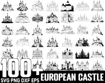 100+ European Castle SVG Bundle, Instant Digital Download, PNG, SVG Cut Files