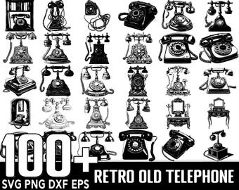 Retro oude telefoon SVG-bundel, onmiddellijke digitale download, PNG-, gesneden SVG-bestanden