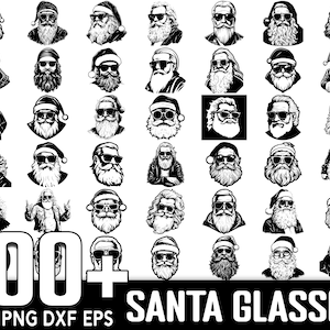 Pacote SVG de mais de 100 Papai Noel com óculos, download digital instantâneo, PNG, arquivos de corte SVG