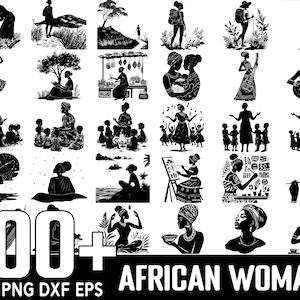 100+ African Woman Scene SVG Bundle, Download digitale istantaneo, PNG, file di taglio SVG