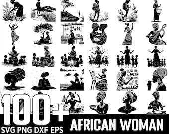 100+ African Woman Scene SVG Bundle, Instant Digital Download, PNG, SVG Cut Files