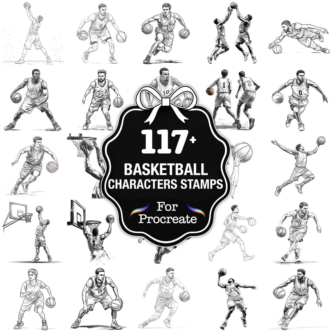 109+ Basketball Character Procreate Stamps, Player PNG Bundle, Instant ...