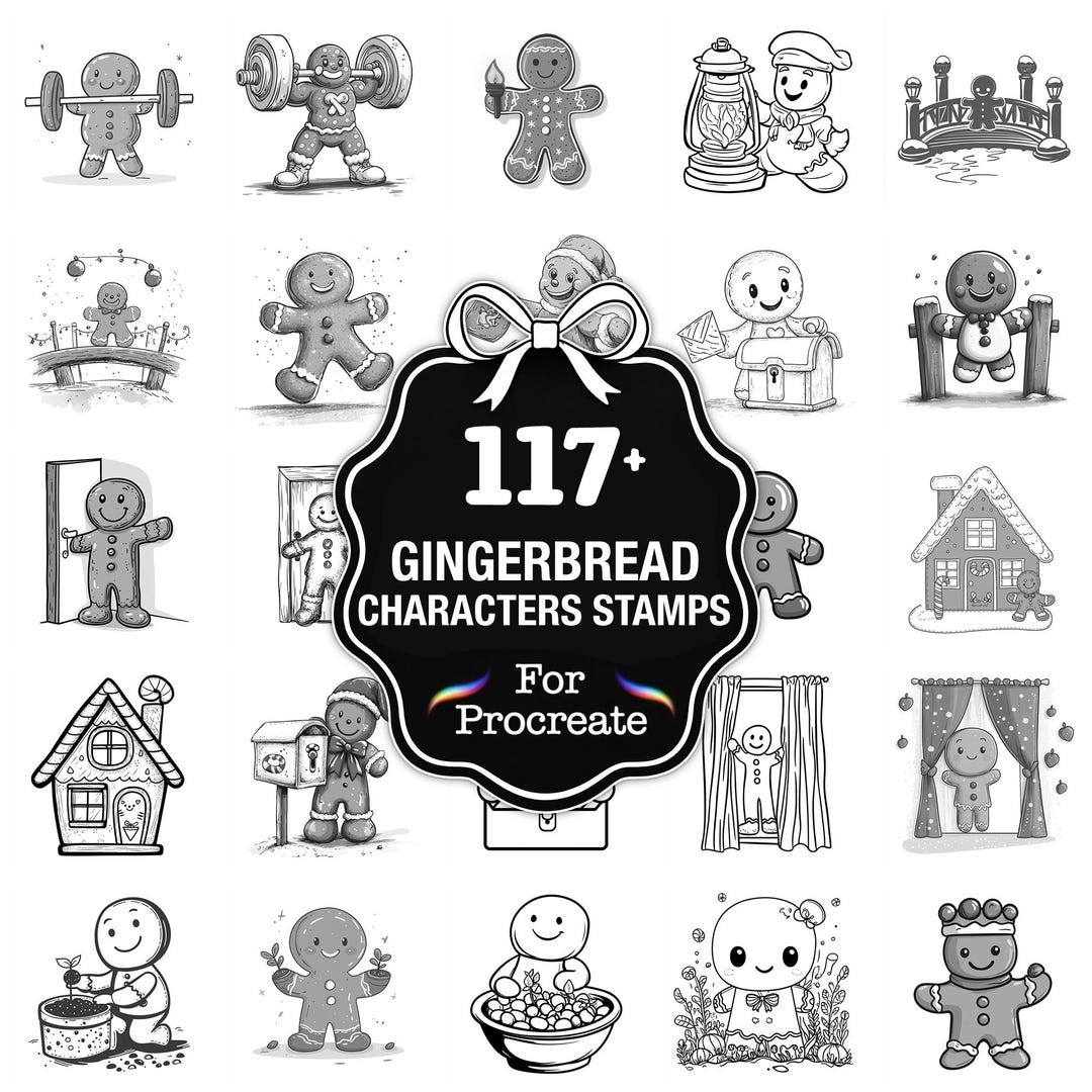 109+ Gingerbread Characters Procreate Stamps, Gingerbread PNG Bundle ...