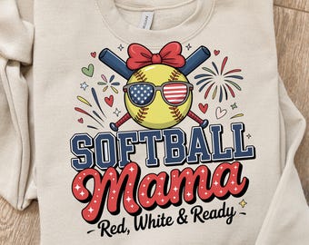 Imagem PNG de uma mãe jogadora de softball no 4 de julho: Clipart patriótico de mãe americana (Download digital)
