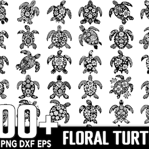 Más de 100 paquetes SVG de tortugas florales, descarga digital instantánea, PNG, archivos de corte SVG