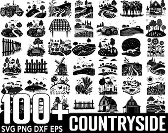 100+ SVG-paket med landsbygdscharm, direkt digital nedladdning, PNG, SVG-klippfiler