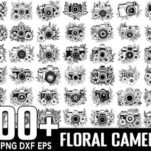 Plus de 100 bundles SVG d’appareil photo floral, téléchargement numérique instantané, PNG, fichiers coupés SVG