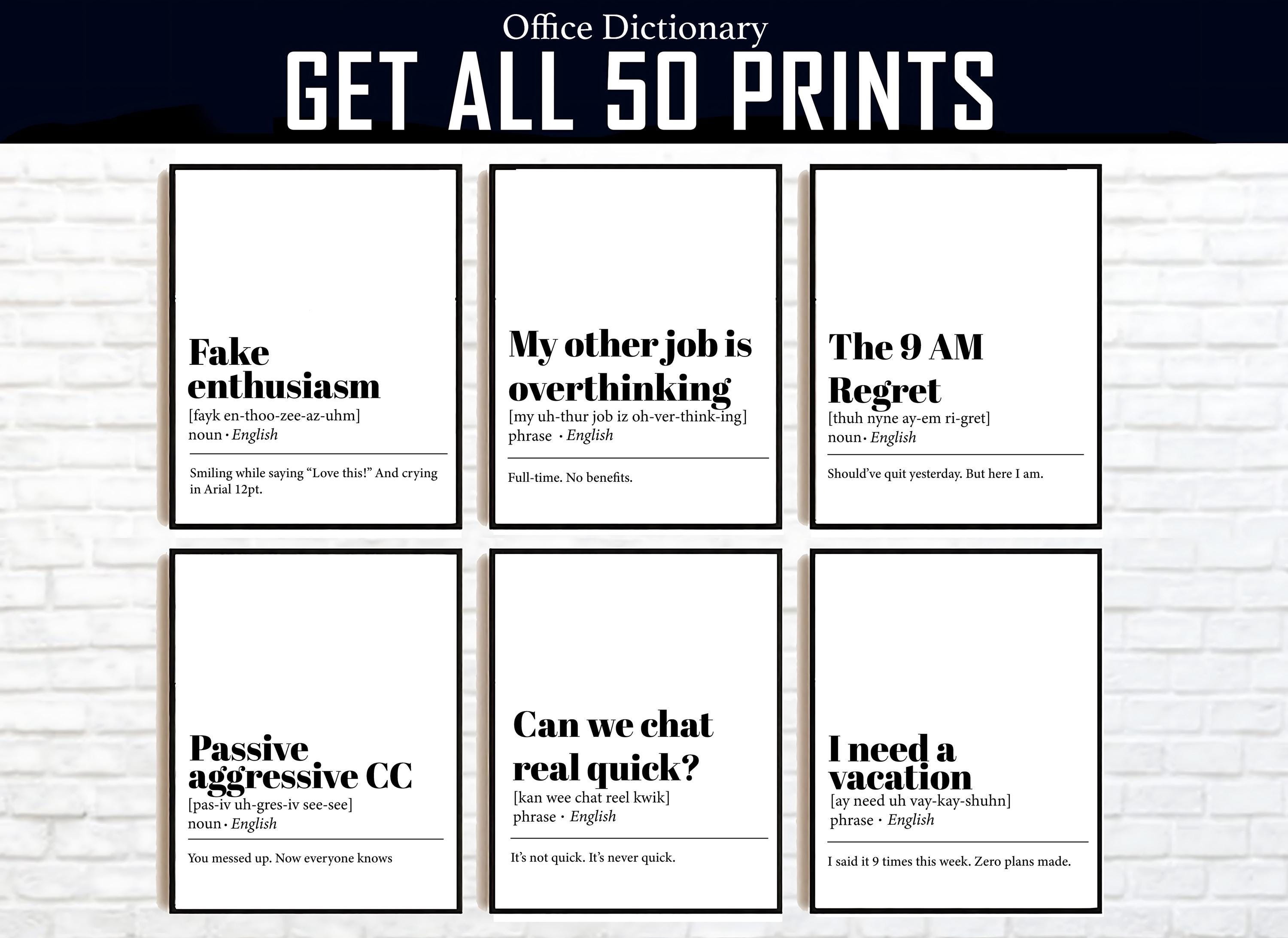 Funny Office Definition Prints: Corporate Humor Wall Art (Digital Download)