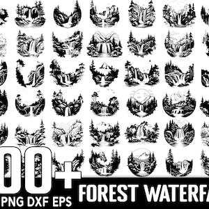 100+ Forest Waterfall Scene SVG Bundle, Instant Digital Download, PNG, SVG Cut Files