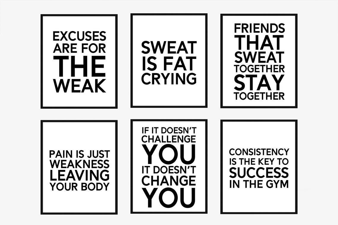 Set of 30 Gym Wall Decor Gym Posters 30 Gym Wall Quotes Gym Etsy