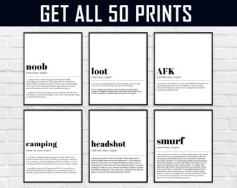 Gaming wall art | 50 PRINTABLES | gift for gamers | boys bedroom | gaming posters | definition prints
