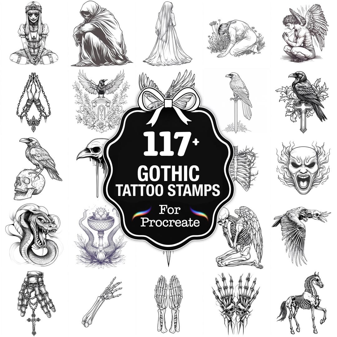 109+ Gothic Tattoo Procreate Stamps, Tattoo PNG Bundle, Instant ...