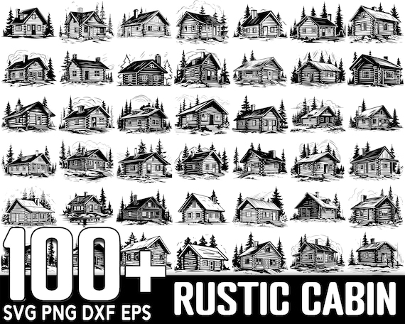 100+ Rustic Wooden Cabin SVG Bundle, Instant Digital Download, PNG, SVG Cut Files