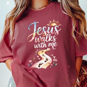 Watercolor Jesus Walks With Me PNG: Christian Sublimation (Digital Download)