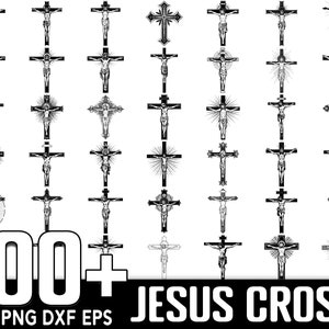 Puede incluir: Una colección de más de 100 archivos digitales SVG, PNG, DXF y EPS en blanco y negro que presentan varios diseños de Jesús en la cruz. Los archivos son perfectos para manualidades, scrapbooking y otros proyectos creativos.