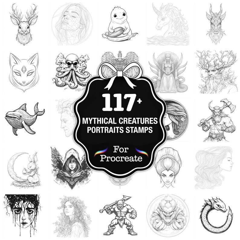 109+ Mythical Creatures Procreate Stamps, Fantasy Portrait Brushes for ...