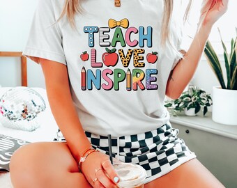 Teach Love Inspire PNG: Preppy Teacher Sublimation Design (Digital Download)