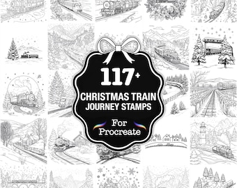 109+ Christmas Train Procreate Stamps, Train PNG Bundle, Instant Download