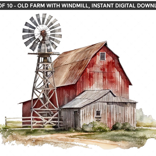 Farm with Windmill, High Quality Farm Png Bundle, Set of 10, Instant Digital Download