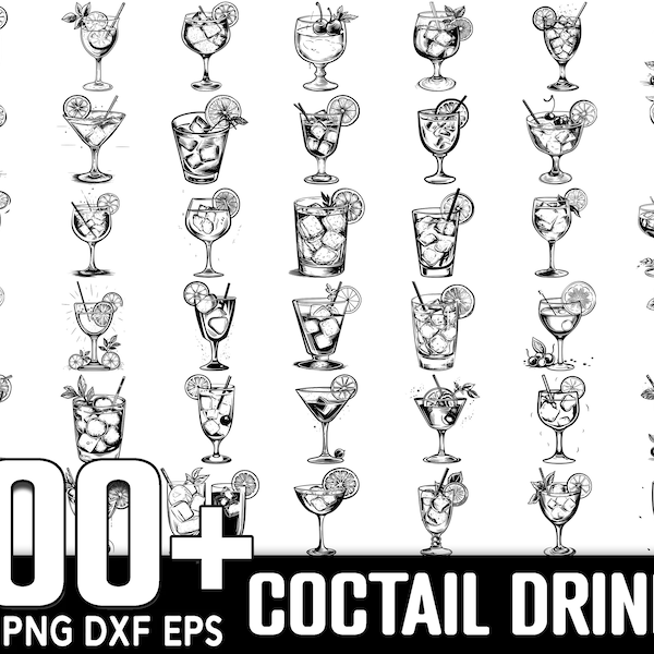 Paquete SVG de más de 100 bebidas alcohólicas de cóctel, descarga digital instantánea, PNG, archivos de corte SVG