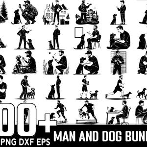 Mann und Hund SVG Bundle, sofortiger digitaler Download, PNG, SVG-Schnittdateien