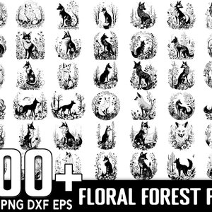 Más de 100 paquetes SVG de Fox Forest Floral, descarga digital instantánea, PNG, archivos de corte SVG
