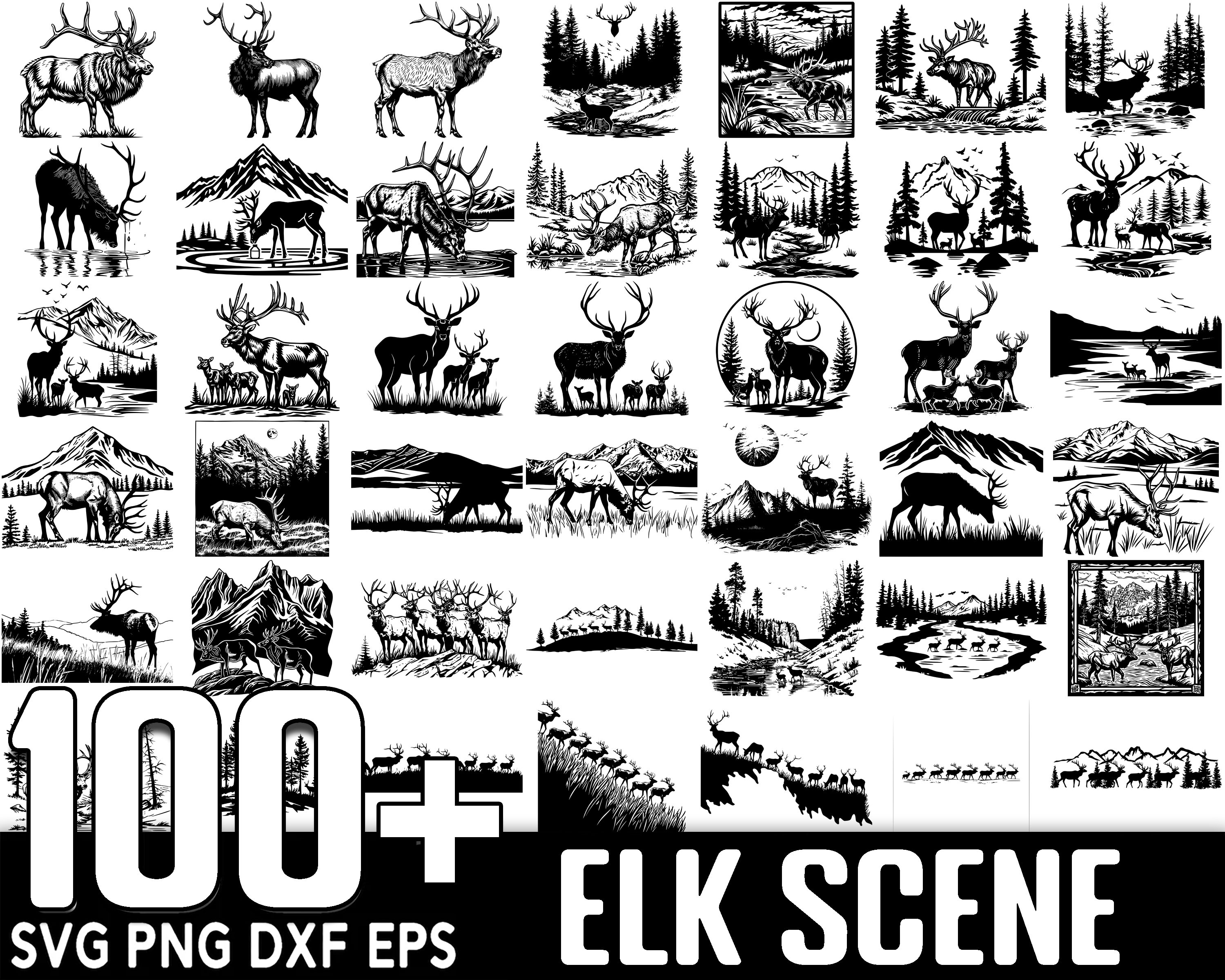 100+ Elk Scene SVG Bundle,Instant Digital Download, PNG, SVG Cut Files
