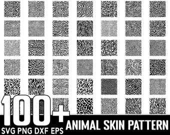 May include: A collection of 100+ black and white animal skin patterns. The patterns are arranged in a grid and include various animal prints such as leopard, zebra, snake, and crocodile.