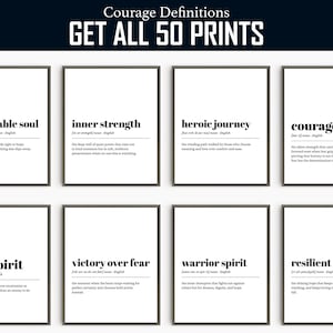 Courage Definitions | 60 Funny Prints | Bold Life Wall Art | Printable Bravery Quotes | Definition Poster Set