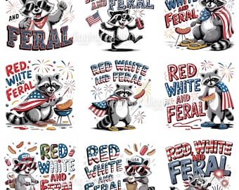 Funny 4th of July Raccoon PNG Bundle: Red White and Feral (Digital Download)