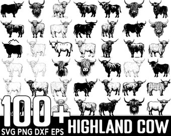 100+ Highland Cow SVG Bundle, Instant Digital Download, PNG, SVG Cut Files