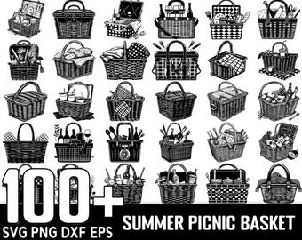 Más de 100 cestas de picnic de verano SVG, descarga digital instantánea, archivos PNG y SVG de corte